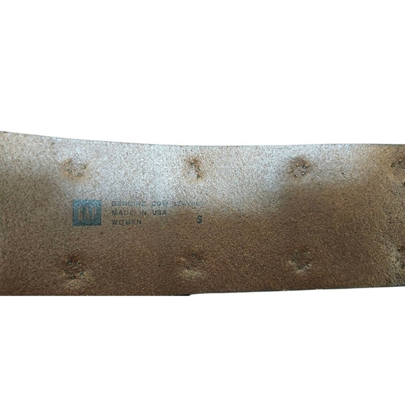 GAP BELT Brown GENUINE Cowhide Leather Heavy Brass Belt Buckle Brass Studs Buckl - Picture 9 of 13